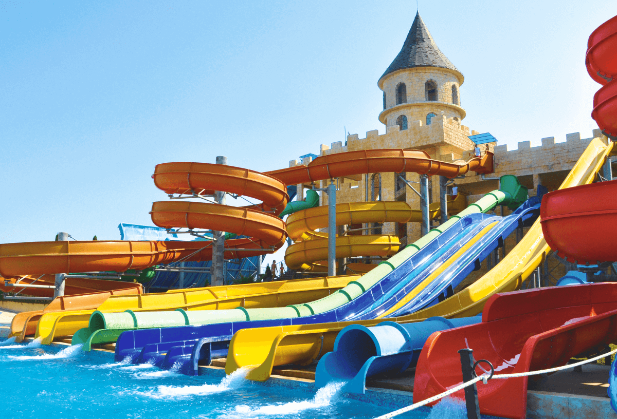 A photo of 8 different slides at Aqua Paradise Resort in Bulgaria