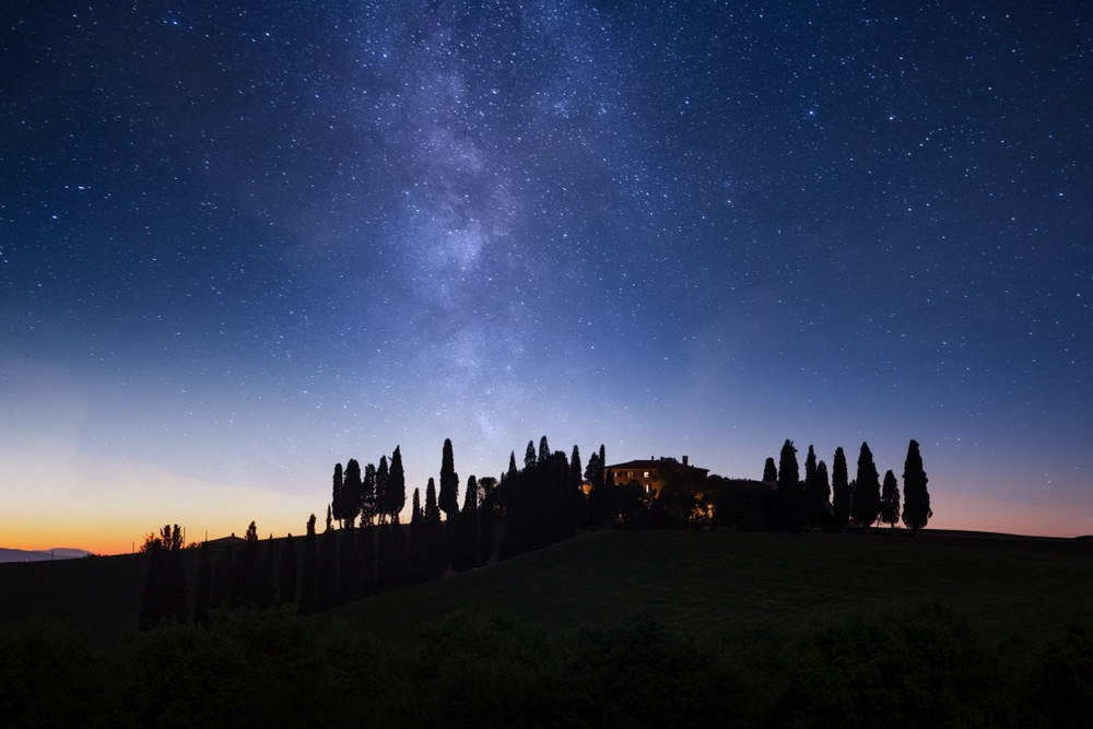 Views of a starry night in Tuscany