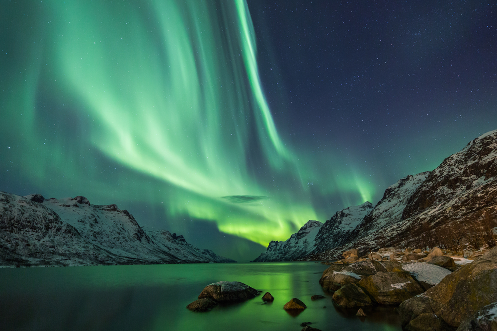 Northern Lights above waters edge